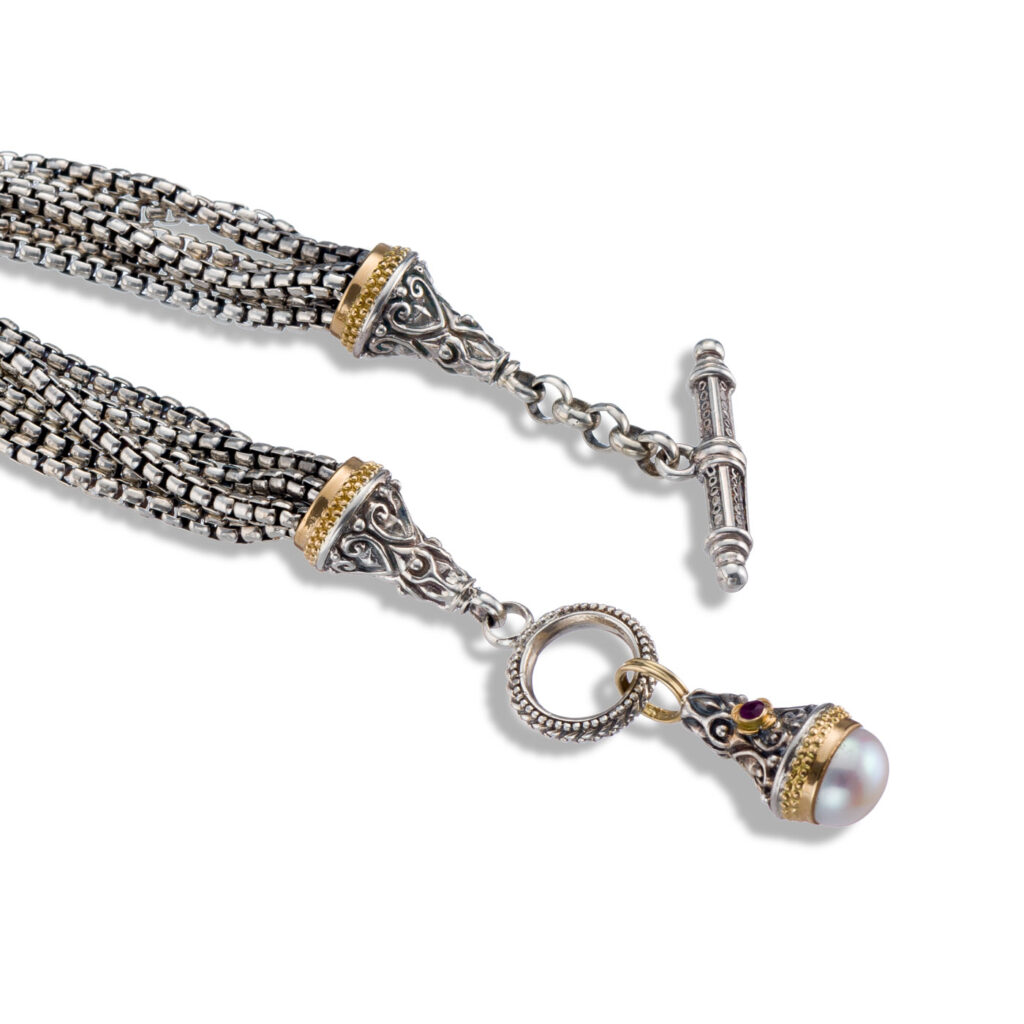 Linked Chain Bracelet with Pearl Drop