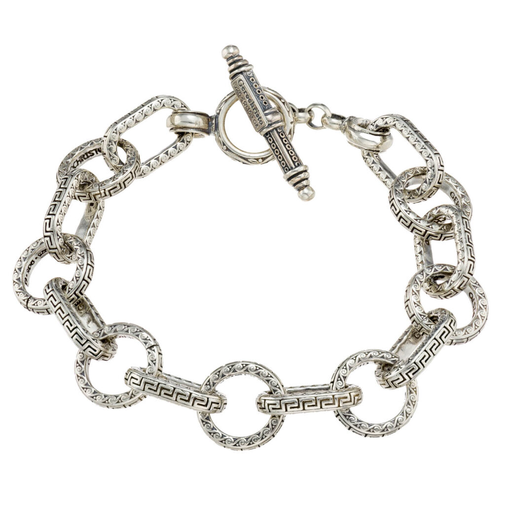 Greek Key Link Bracelet in Sterling Silver