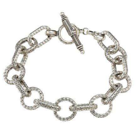 Greek Key Link Bracelet in Sterling Silver