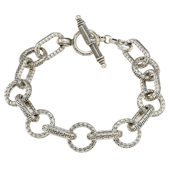 Greek Key Link Bracelet in Sterling Silver