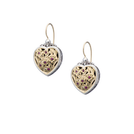 Heart earrings in 18K Gold and Sterling silver with rubies