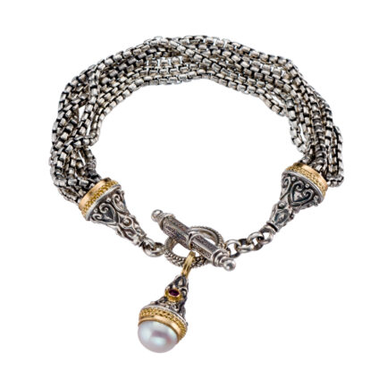 Linked Chain Bracelet with Pearl Drop