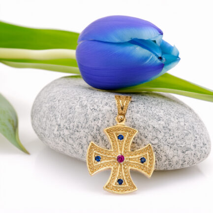 Maltese Cross with Multi Stones in k14 Gold