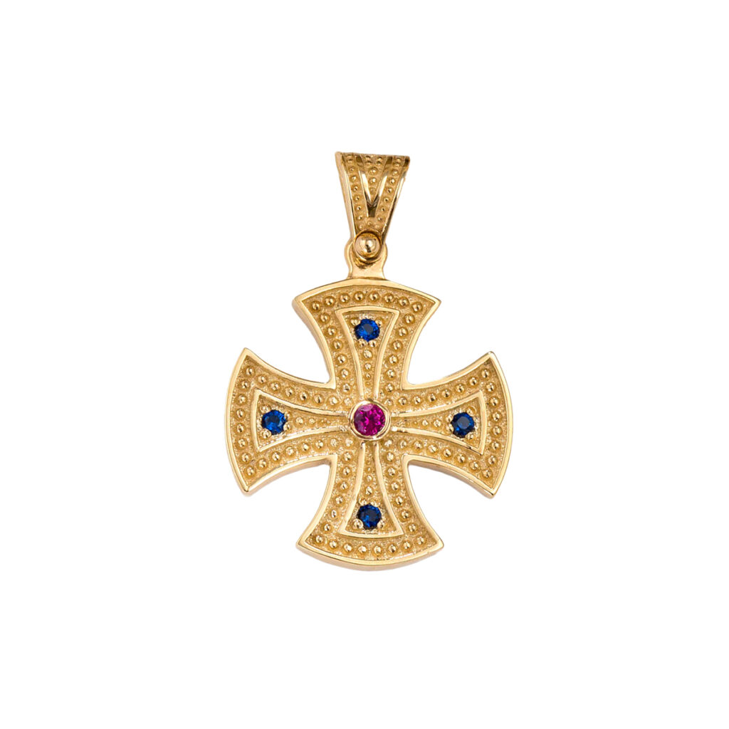 Maltese Cross with Multi Stones in k14 Gold