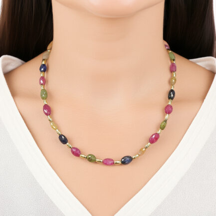 Multi Collor Sapphire necklace 7.0x9.0mm K18