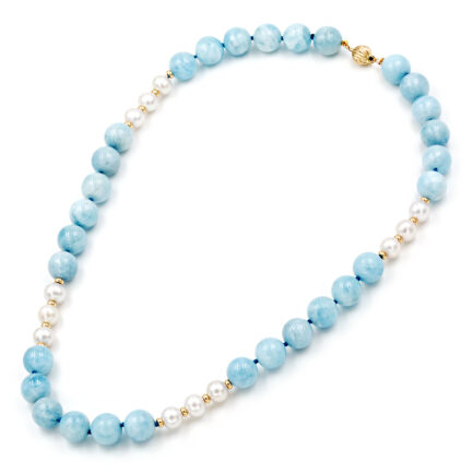Necklace with Aquamarine and Pearls K14