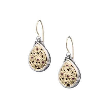 Teardrop Pendant in 18K Yellow Gold and Sterling Silver with Rubies